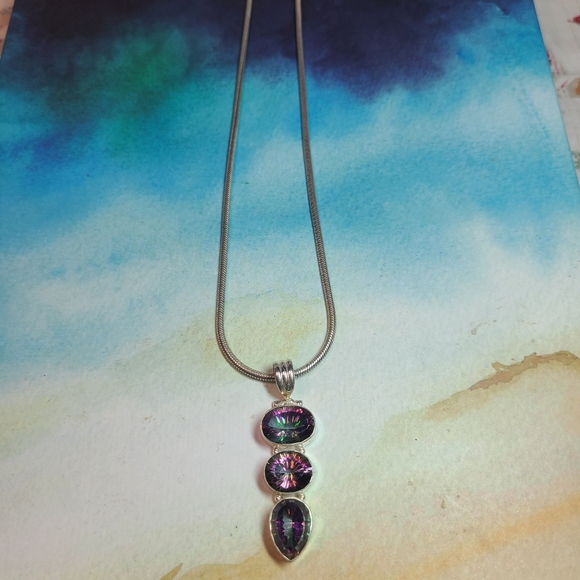 Mystic Topaz pendant with 2mm snake chain - Picture 2 of 4